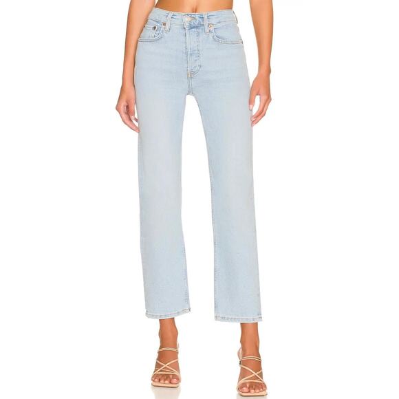 Re/Done 70s Stove Pipe Straight Leg Stretch Denim Blue Jeans in River Fade Sz 30 - Picture 1 of 7
